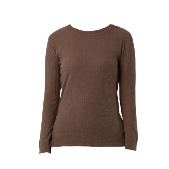 Fruit Of The Loom Thermal Waffle Brown Long Sleeve Crew Top - Picture 7 of 7